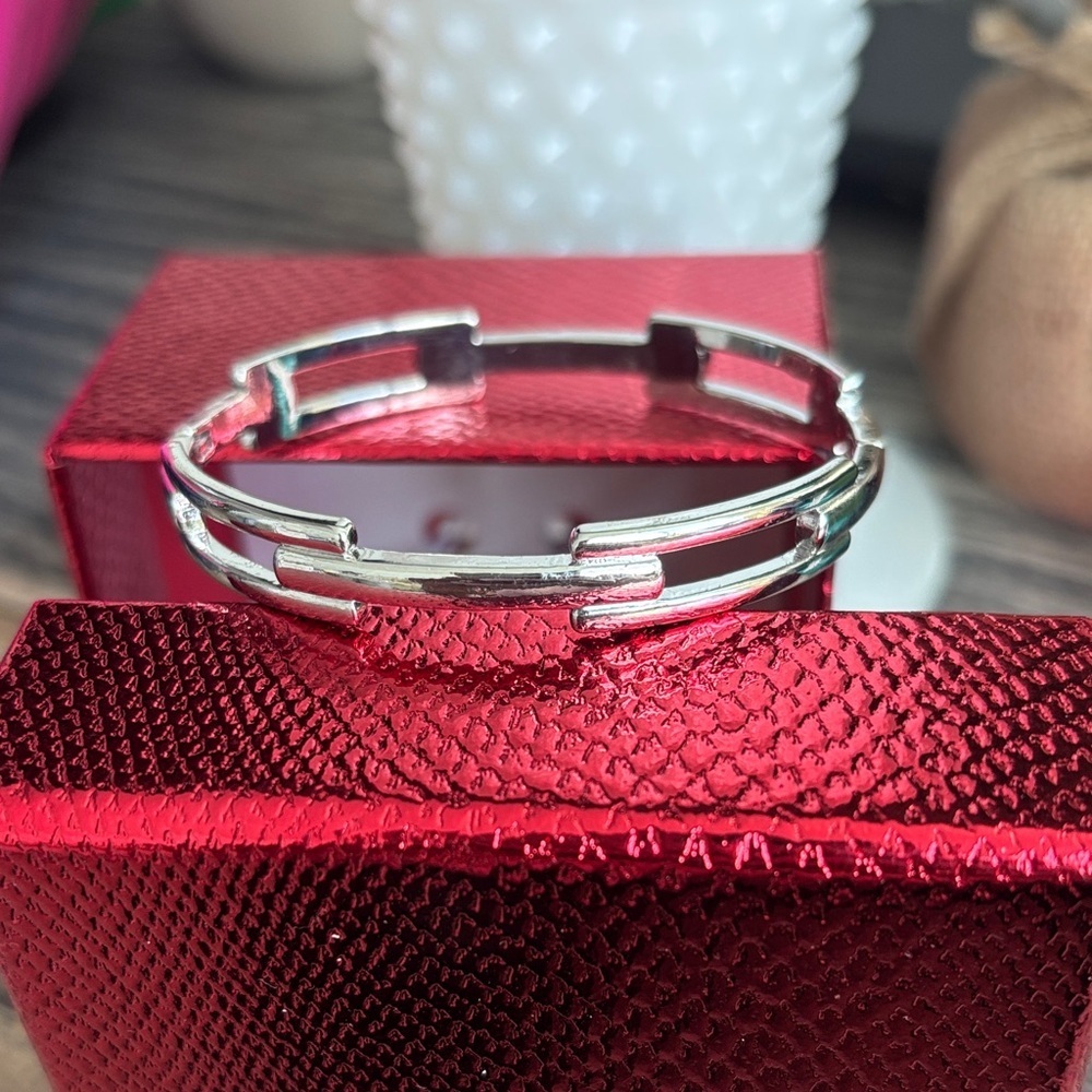 Sterling Silver Open Link Bangle Bracelet - Silver
